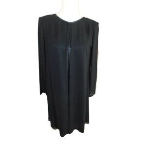 Kay Unger Size 8 Silk Designer Elegant Black Beaded Long Sleeve Dress